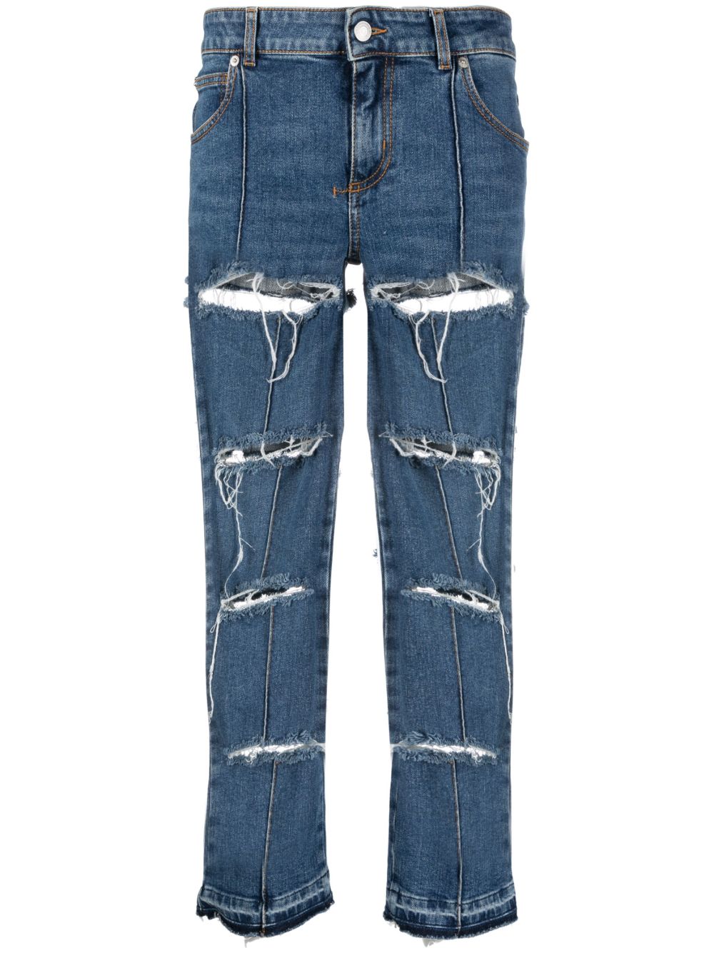 Alexander McQueen 仿旧露踝牛仔裤 - 蓝色