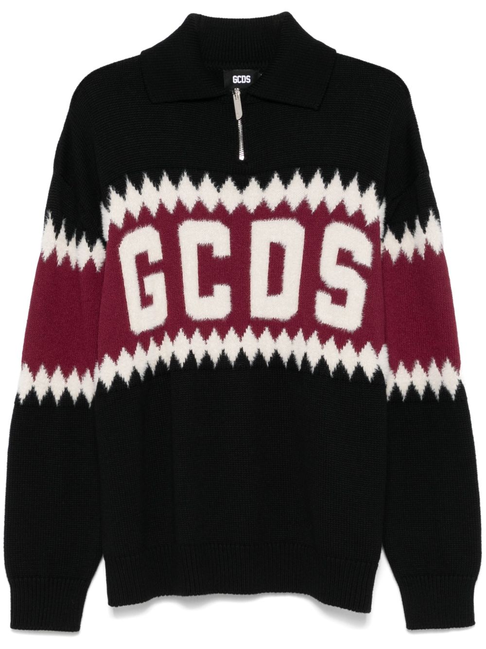 GCDS logo嵌花毛衣 - 黑色
