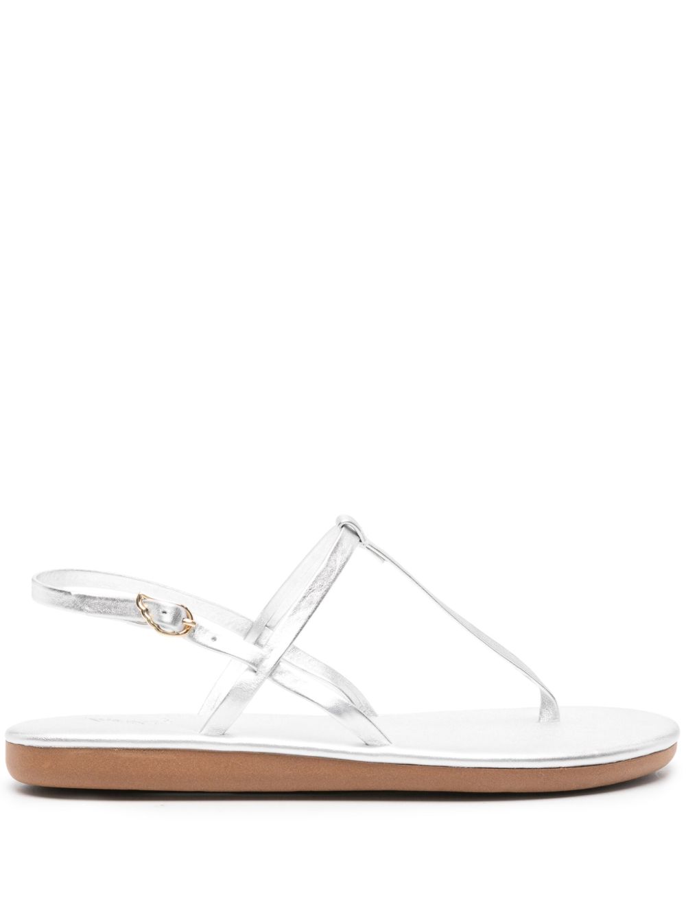 Ancient Greek Sandals Lito logo凹面压花金属感皮质凉鞋 - 银色