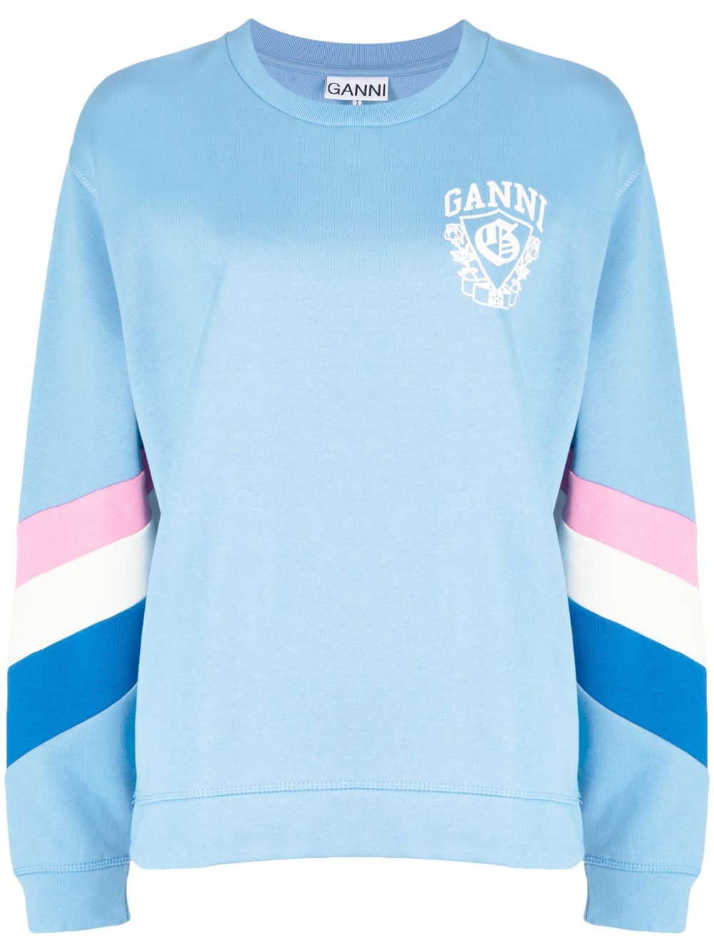 GANNI logo印花条纹细节卫衣 - 蓝色