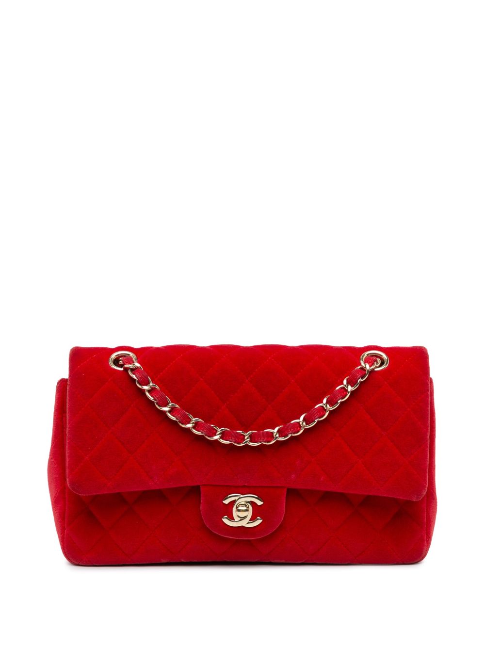CHANEL Pre-Owned Classic Velvet Double Flap 中号单肩包（2016-2017年典藏款） - 红色
