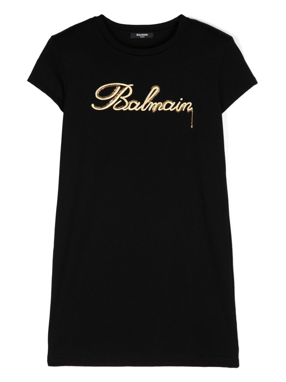 Balmain Kids logo刺绣棉连衣裙 - 黑色