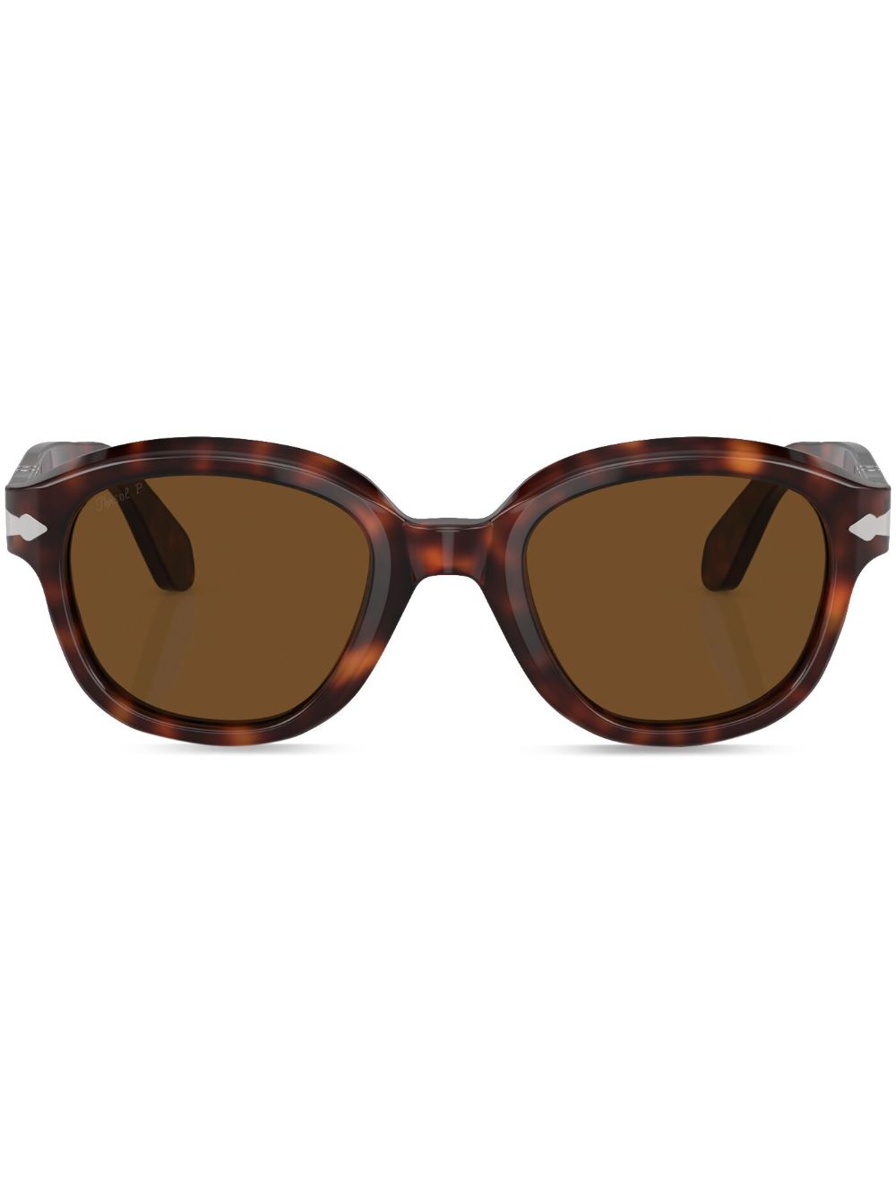 Persol 玳瑁纹效果圆框太阳眼镜 - 褐色