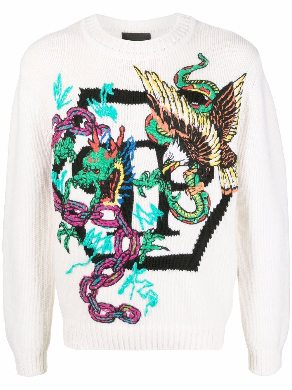 Philipp Plein 图案嵌花针织毛衣 - 白色