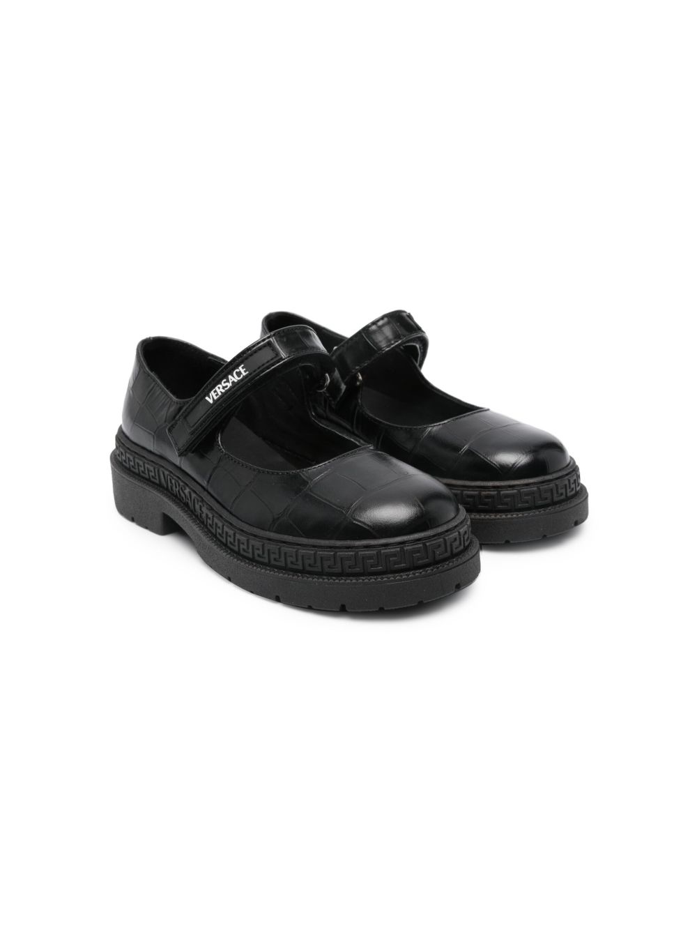 Versace Kids 仿鳄鱼纹皮质芭蕾平底鞋 - 黑色