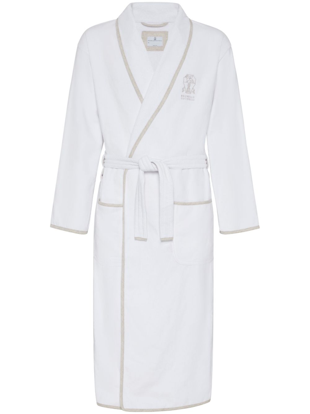 Brunello Cucinelli logo刺绣浴袍 - 白色