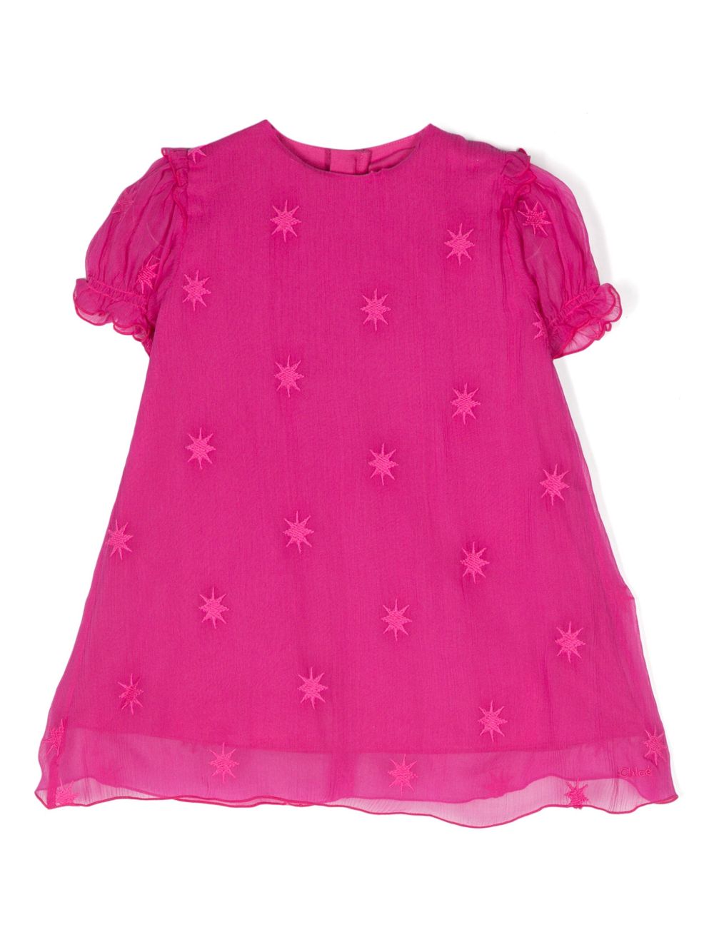 Chloé Kids 星星刺绣真丝连衣裙 - 粉色