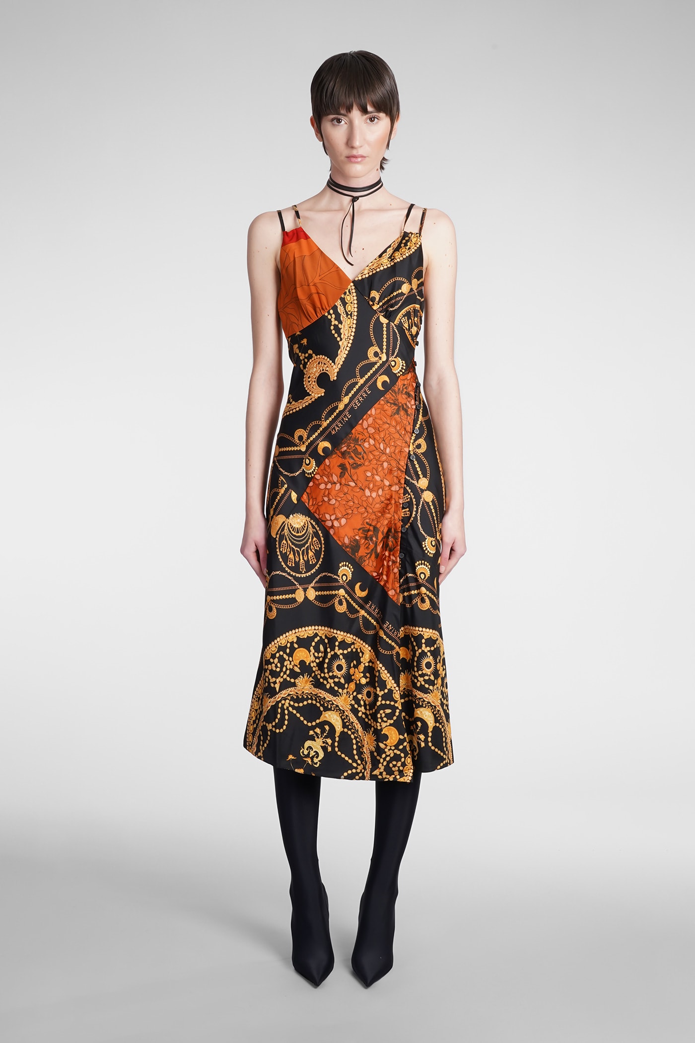 Marine Serre Dress In Black Silk
