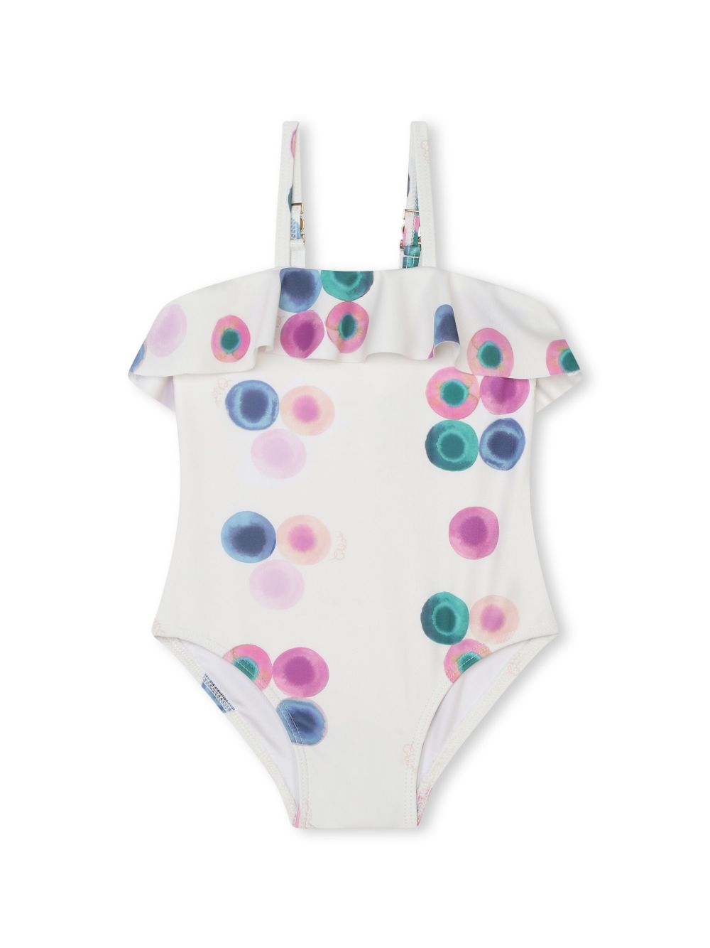 Chloé Kids 抽象印花荷叶边饰连体泳衣 - 白色