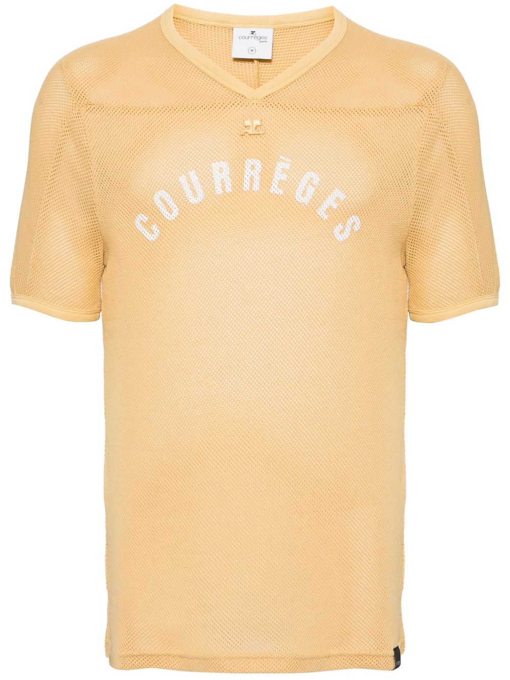Courrèges logo印花V领T恤 - 黄色