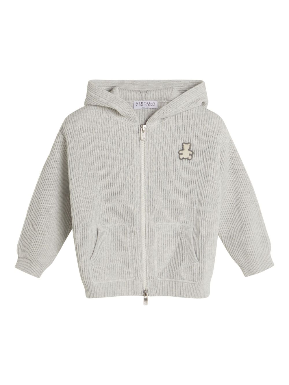 Brunello Cucinelli Kids 拉链罗纹连帽衫 - 灰色