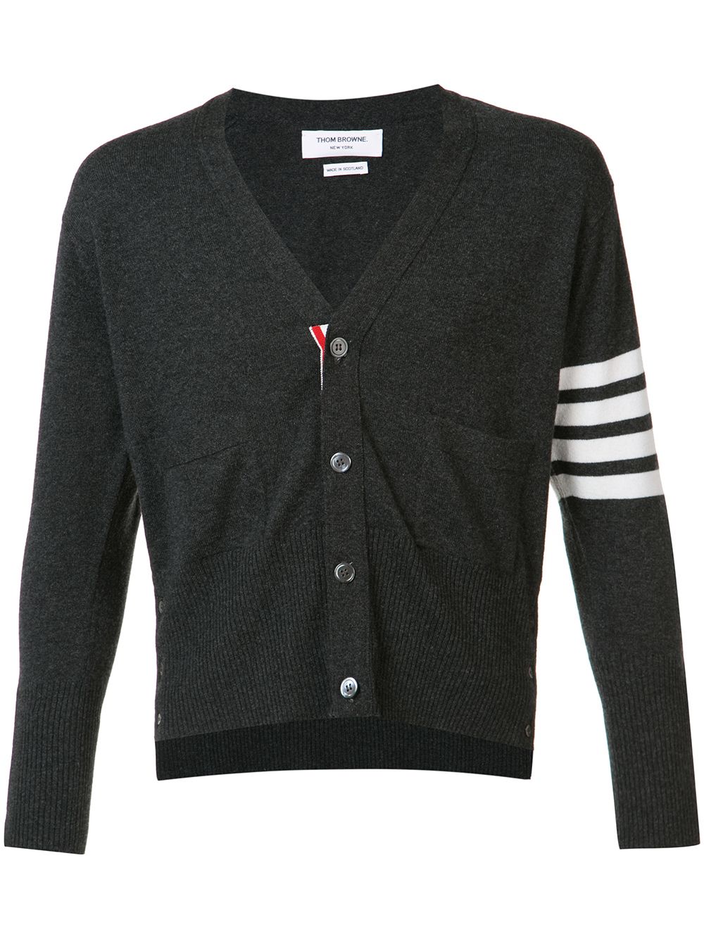 Thom Browne 4 条纹饰羊绒短开衫 - 灰色
