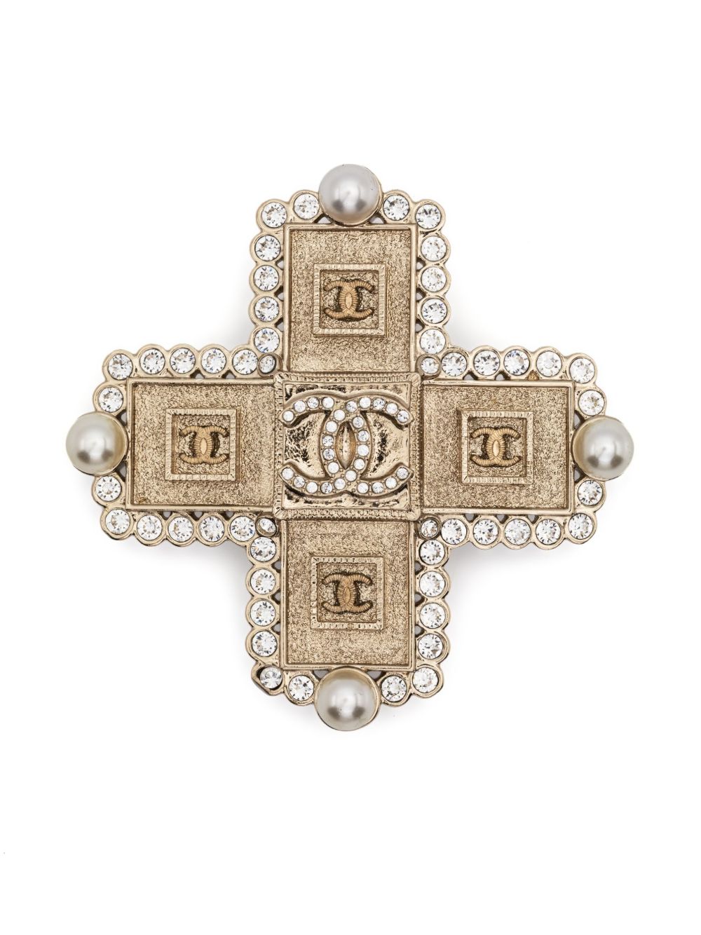 CHANEL Pre-Owned CC 水钻缀饰胸针（2000年代典藏款） - 金色
