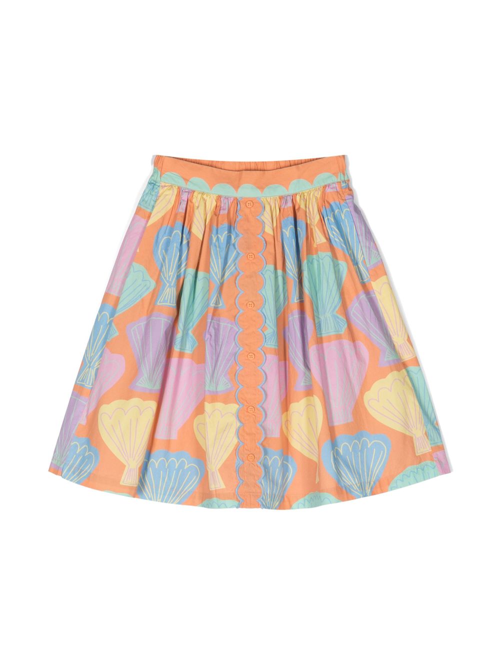 Stella McCartney Kids 贝壳印花棉半身裙 - 橘色
