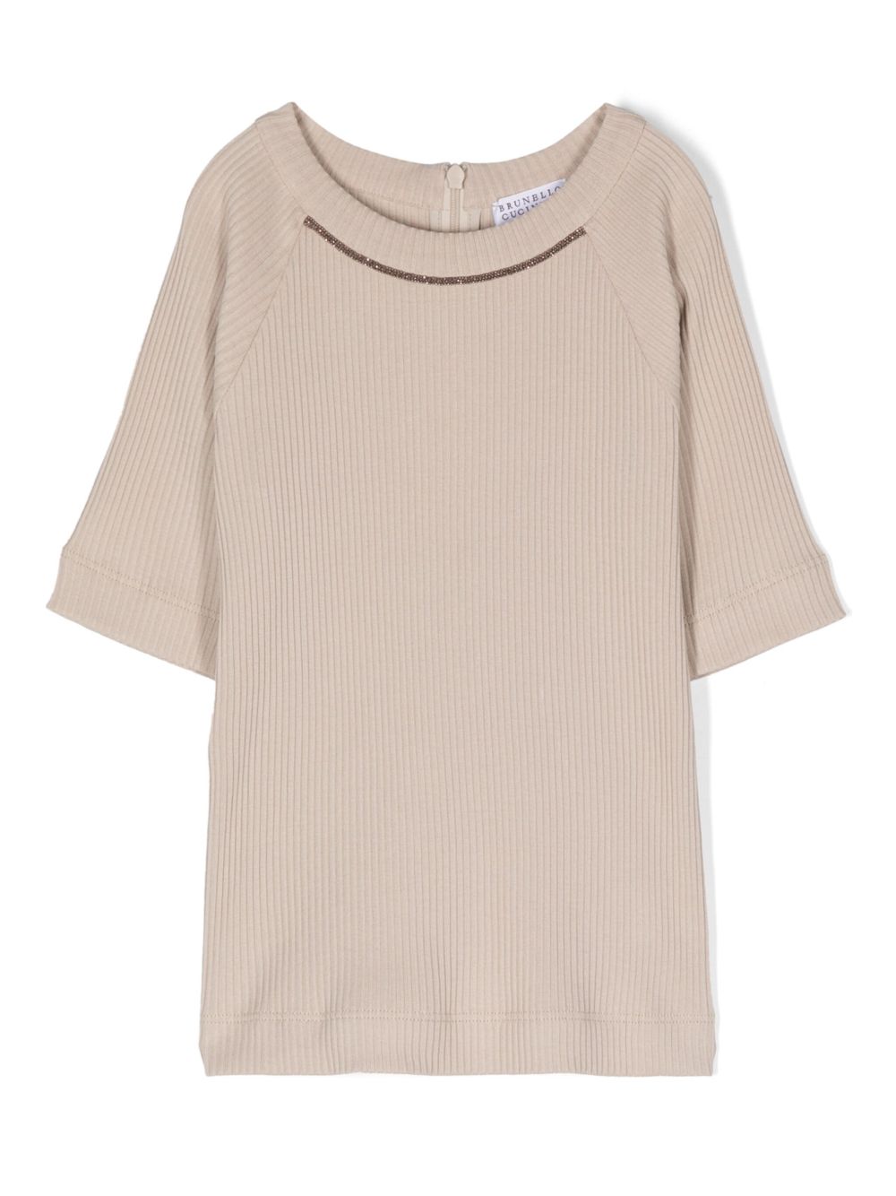 Brunello Cucinelli Kids Monili 珠饰细节T恤 - 中性色