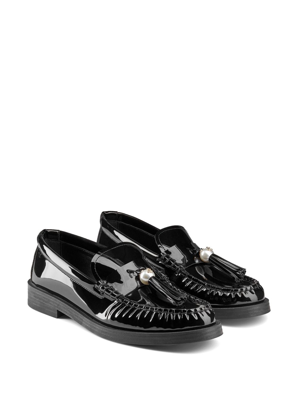 Jimmy Choo Addie 珠饰皮质乐福鞋 - 黑色