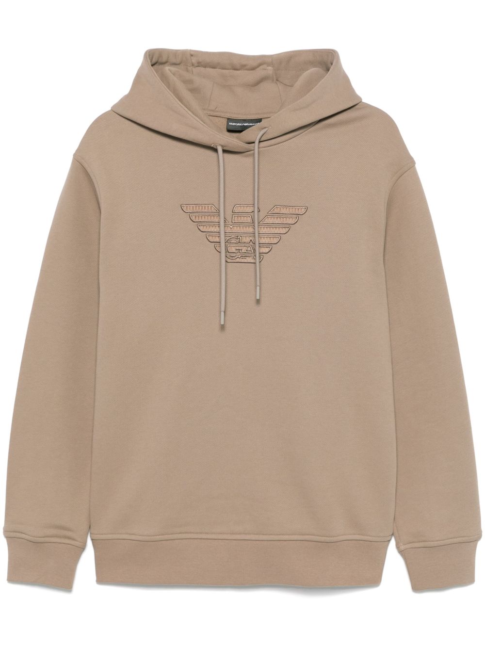 Emporio Armani logo刺绣连帽衫 - 褐色