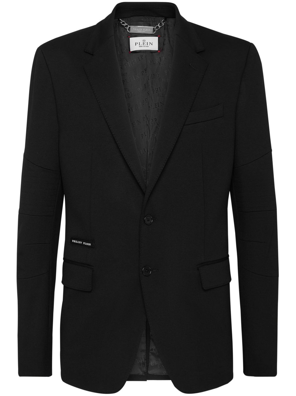 Philipp Plein 标贴斜纹布西装夹克 - 黑色