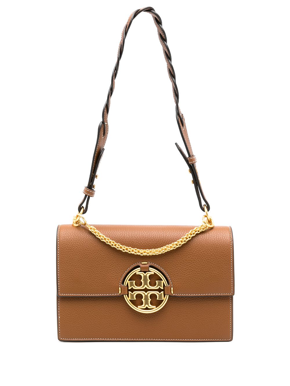 Tory Burch logo标牌皮质单肩包 - 褐色