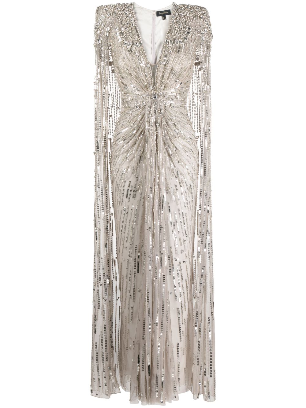 Jenny Packham Lotus Lady 缀饰斗篷式礼服 - 灰色