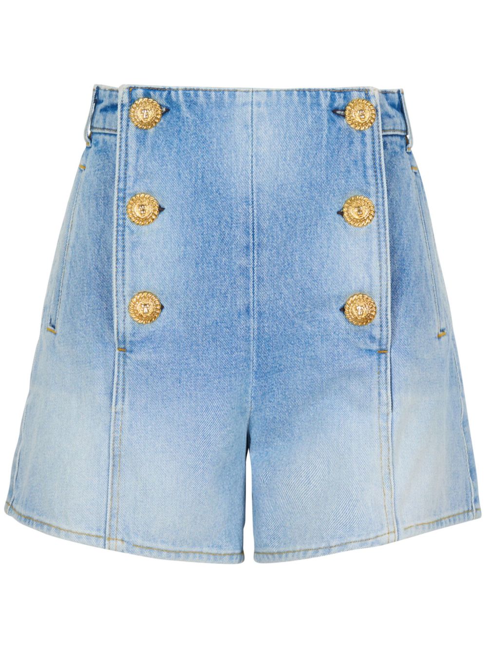 Balmain logo纽扣牛仔短裤 - 蓝色