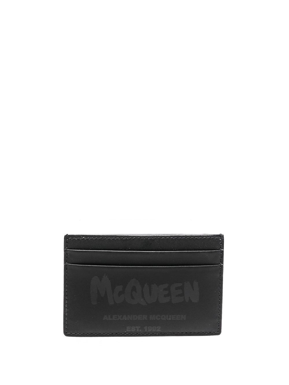 Alexander McQueen logo印花皮质卡夹 - 黑色
