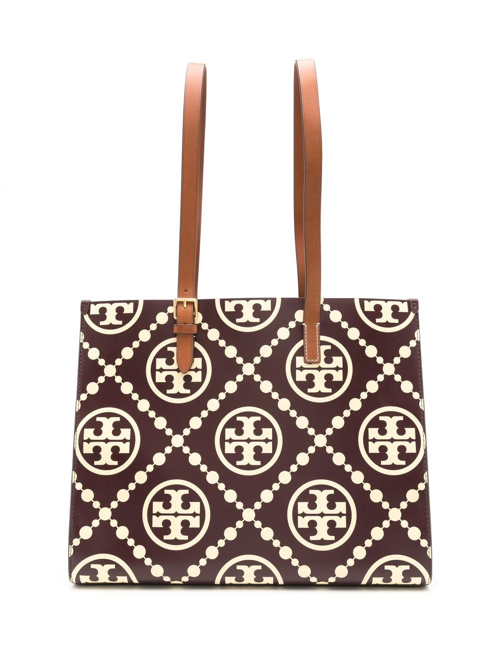 Tory Burch logo印花皮质托特包 - 褐色