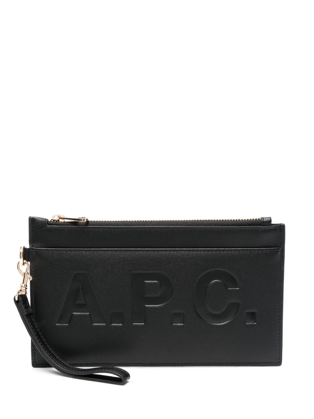 A.P.C. logo凹面压花人造皮革手拿包 - 黑色