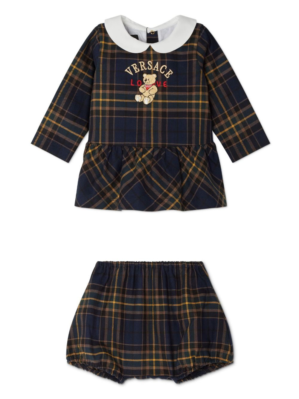 Versace Kids Tartan Love Teddy 连衣裙套装 - 蓝色