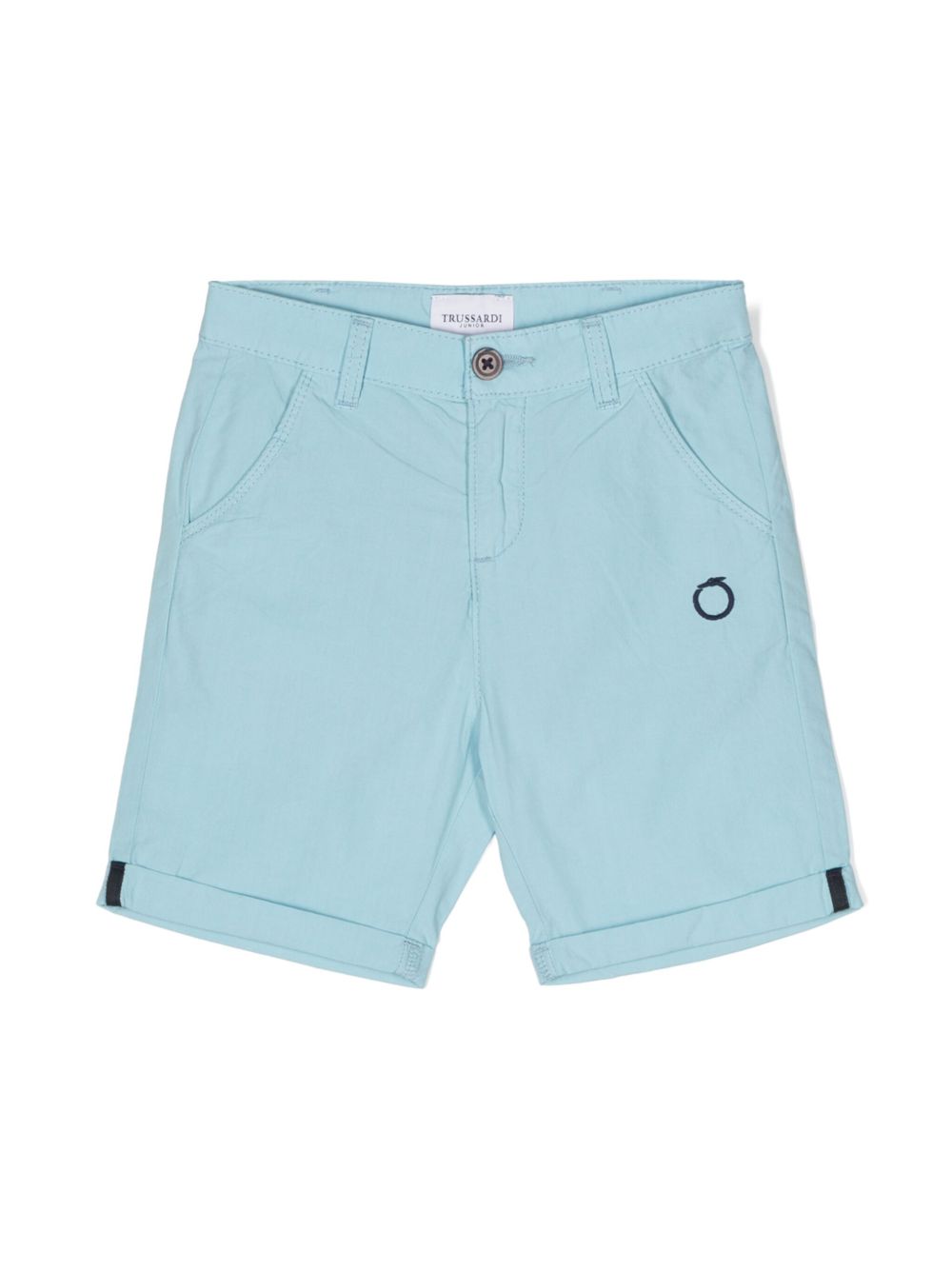TRUSSARDI JUNIOR logo刺绣卡其短裤 - 蓝色