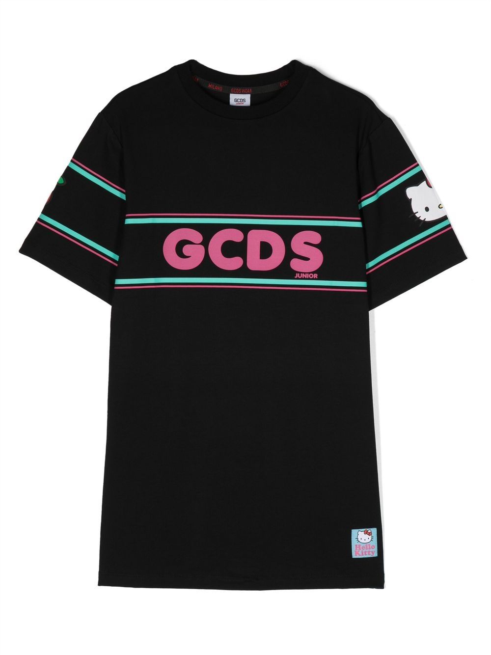 Gcds Kids logo印花T恤式连衣裙 - 黑色