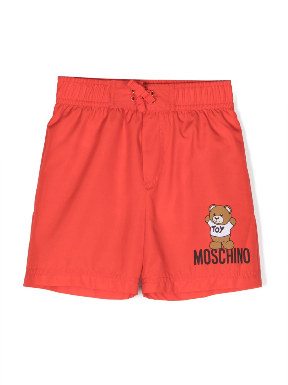 Moschino Kids logo印花泳裤 - 红色