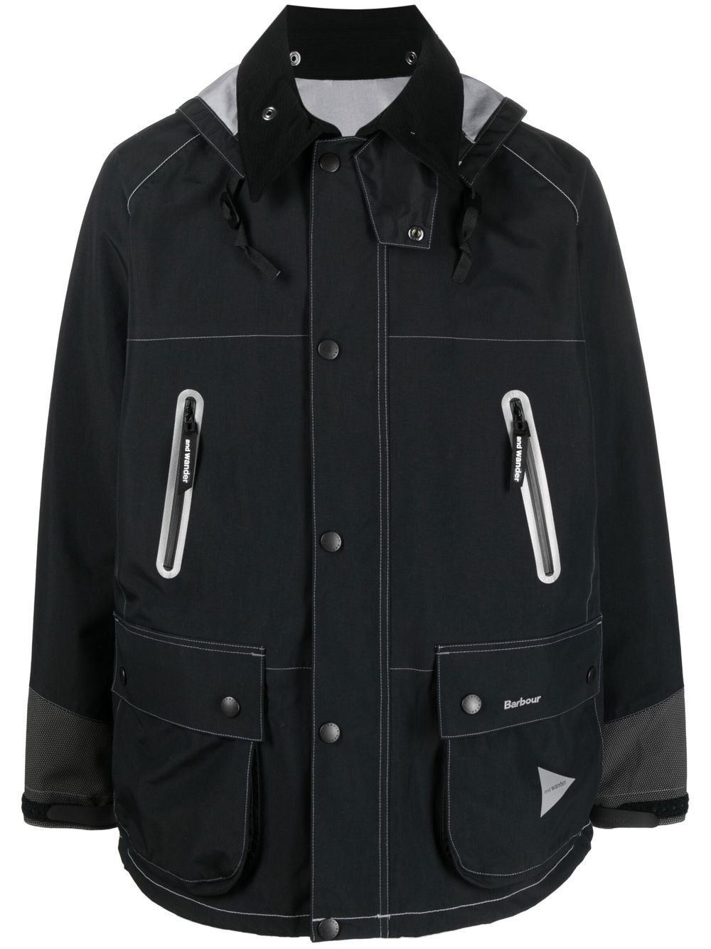 BARBOUR and WANDER logo印花连帽夹克 - 黑色