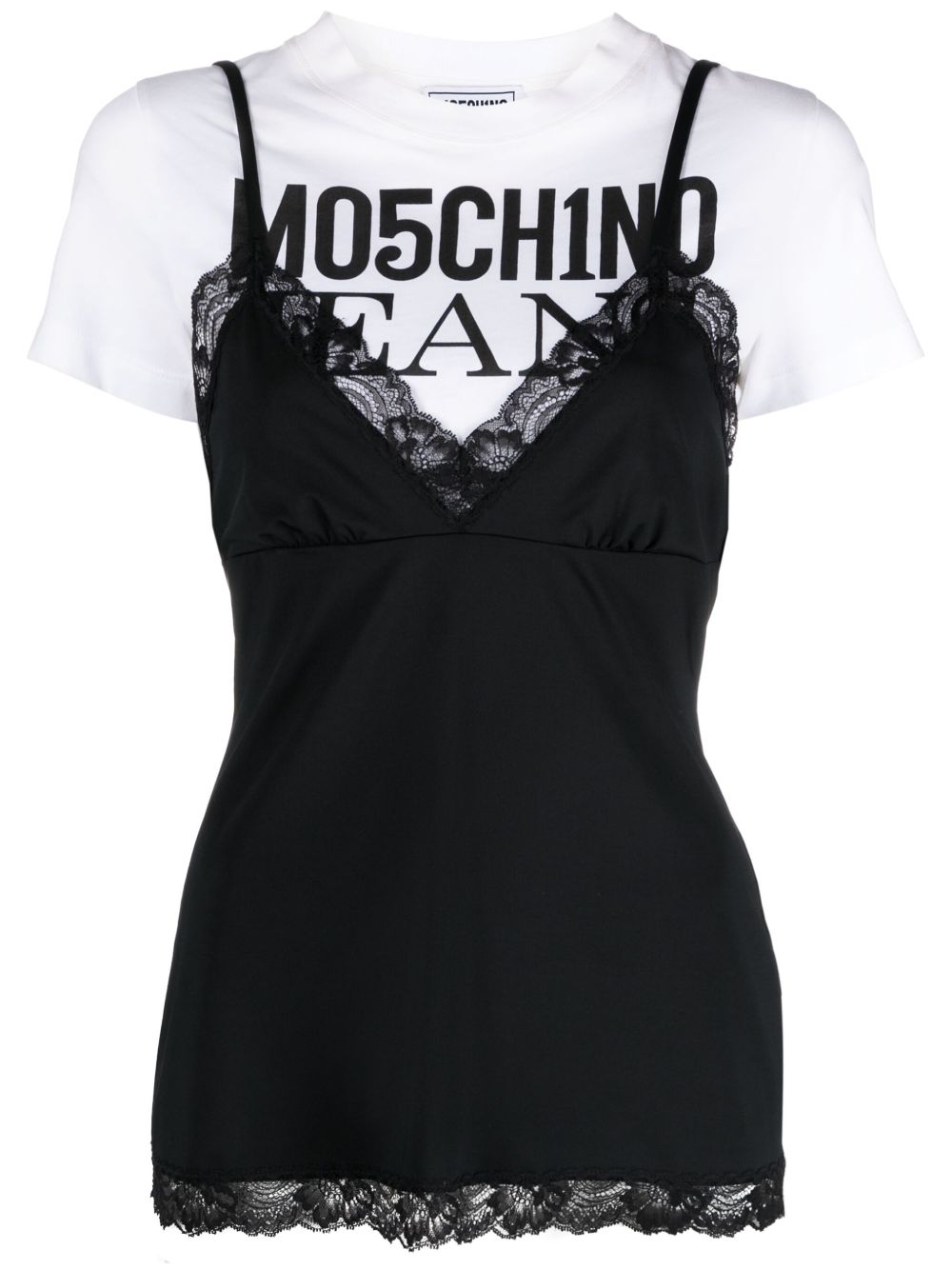 MOSCHINO JEANS logo印花分层式T恤 - 黑色