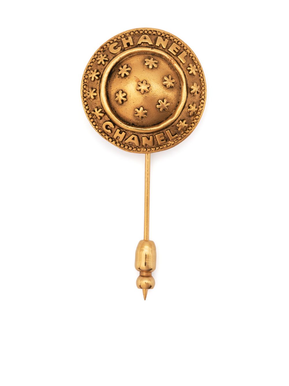 CHANEL Pre-Owned logo压纹圆形胸针（1980年代典藏款） - 金色