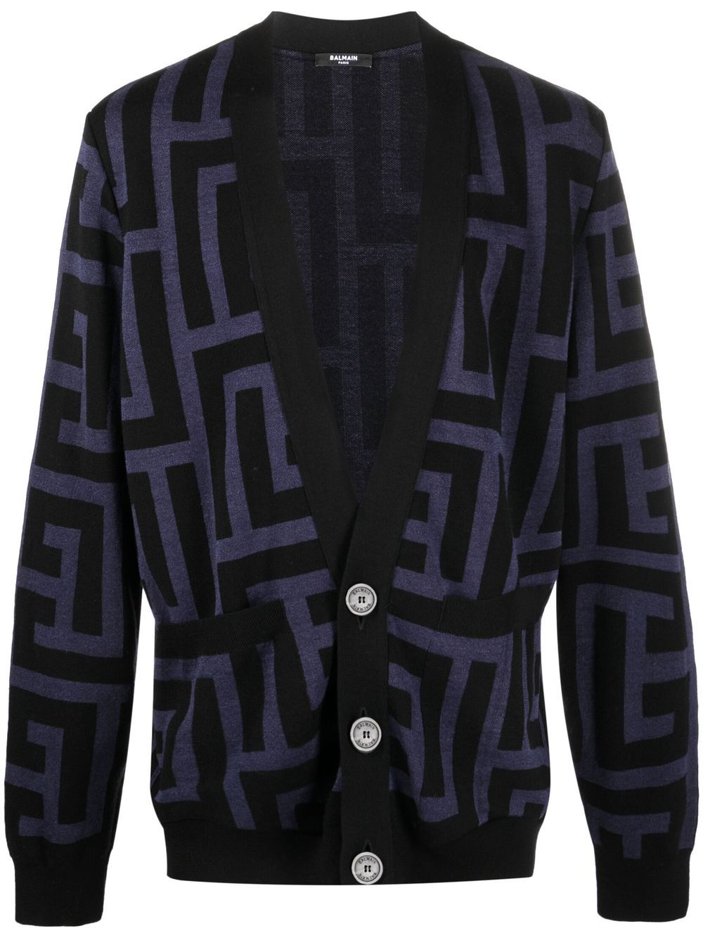 Balmain 巴尔曼 经典logo印花V领开衫 - 蓝色