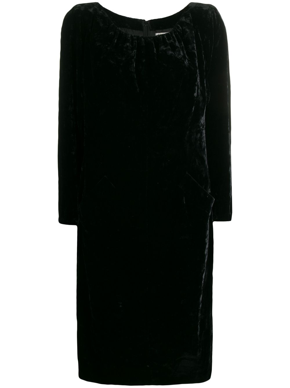 Saint Laurent Pre-Owned 圣罗兰 缩褶细节丝绒连衣裙 - 黑色