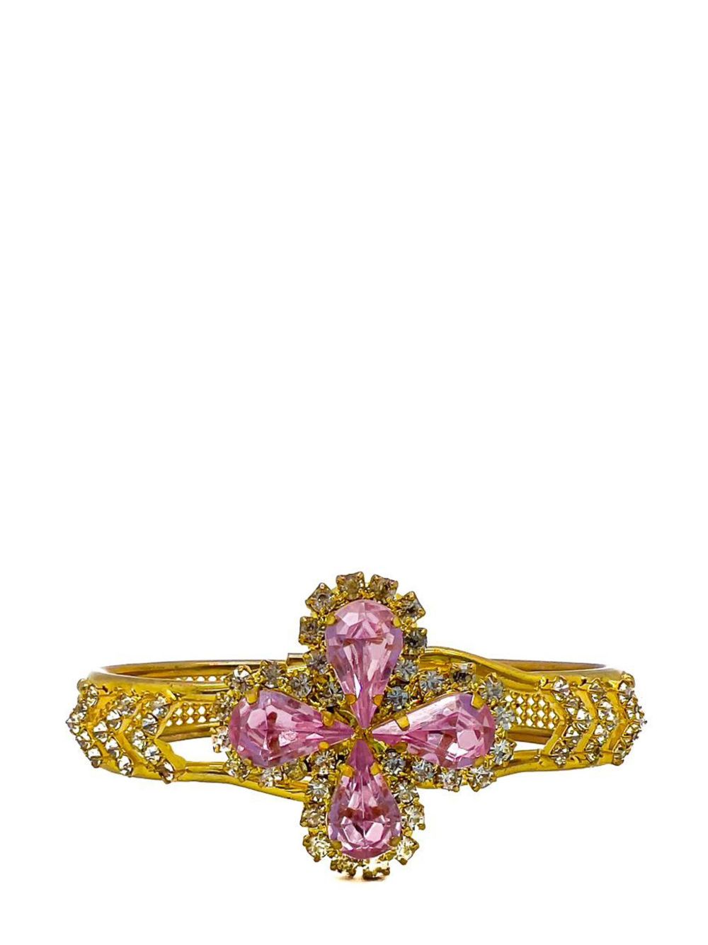 Jennifer Gibson Jewellery Vintage Victorian Inspired Pink Teardrop Crystal Cuff 1960s - 粉色