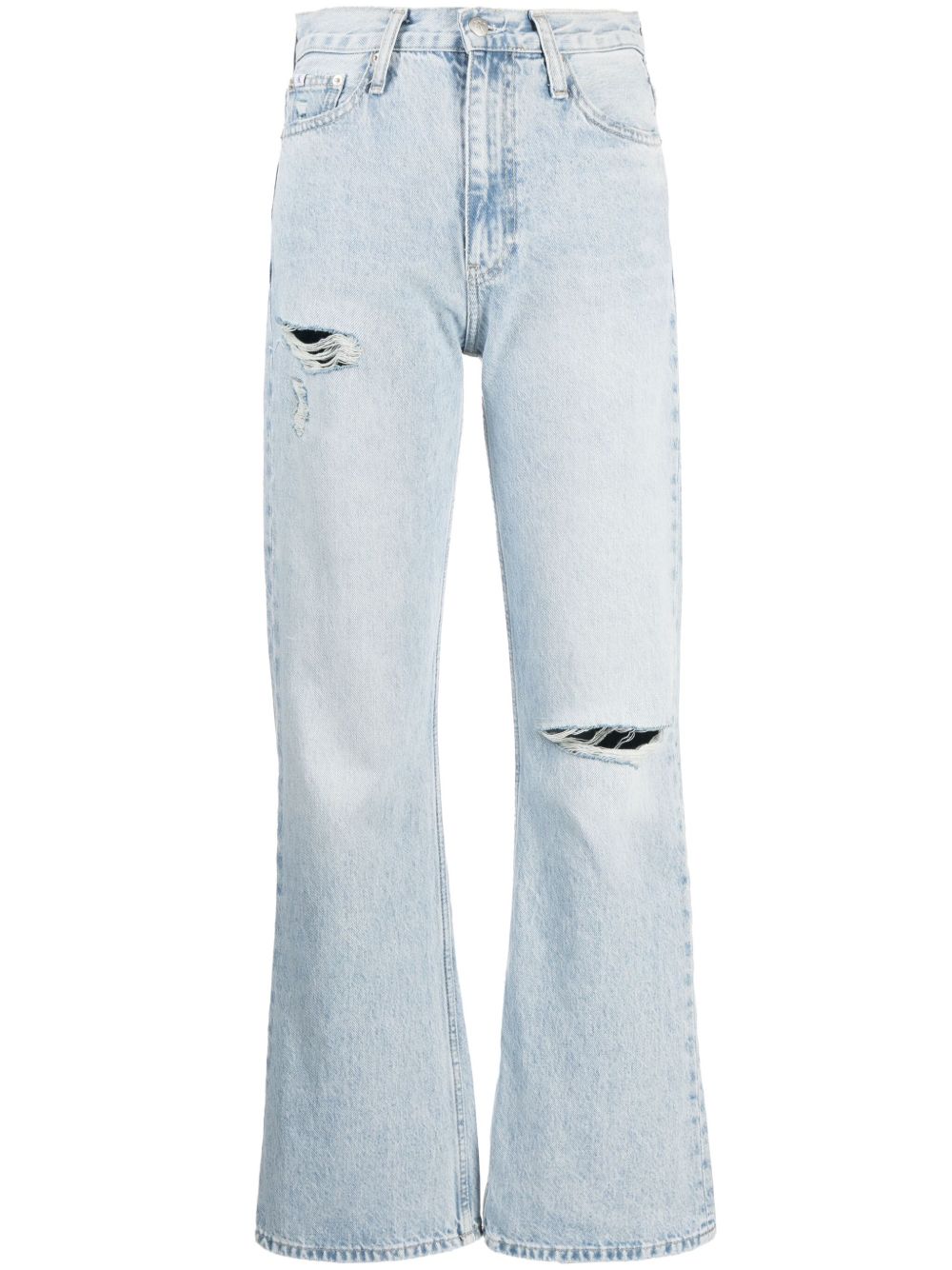 Calvin Klein Jeans 撕裂效果细节微喇牛仔裤 - 蓝色