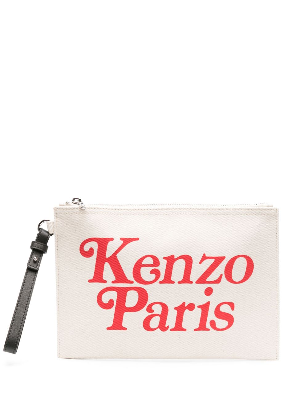 Kenzo logo印花棉手拿包 - 白色