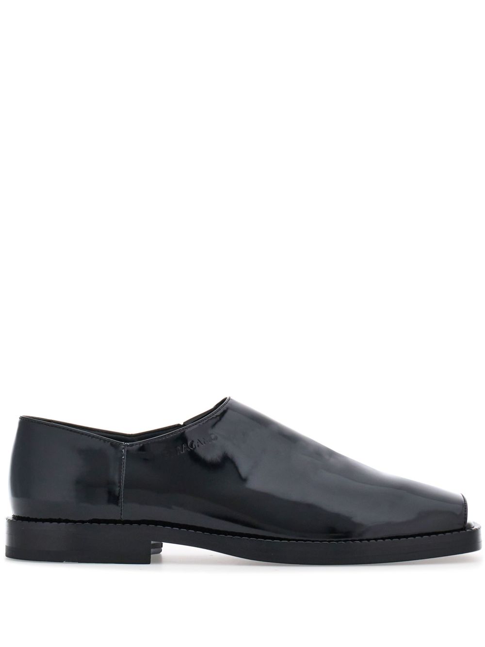 Ferragamo 露趾皮质乐福鞋 - 黑色
