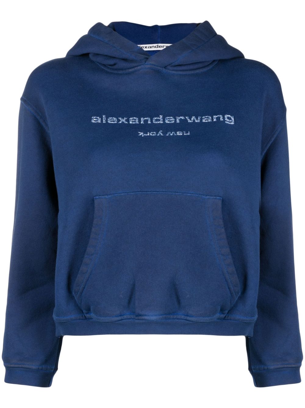 Alexander Wang logo印花棉连帽衫 - 蓝色
