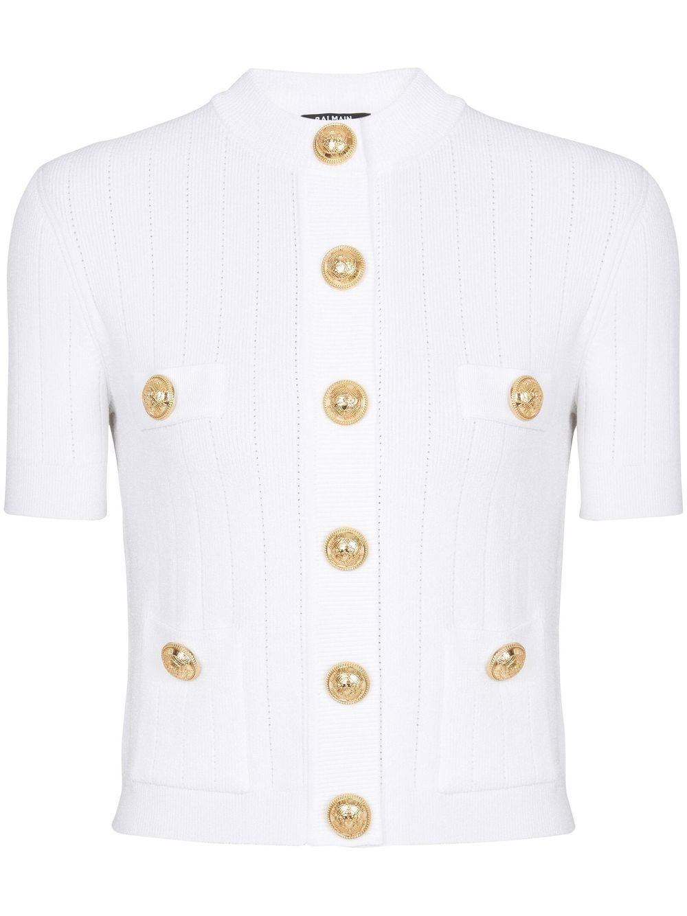 Balmain 网眼编织短袖开衫 - 白色