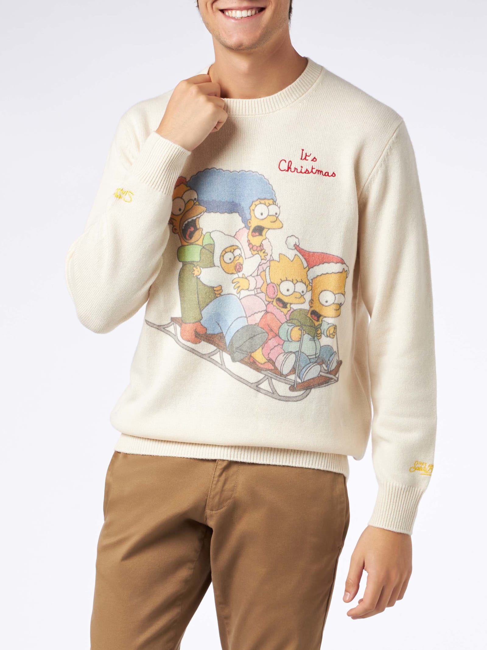 MC2 Saint Barth Man Crewneck Sweater With The Simpson Family Jacquard The Simpsons Special Edition