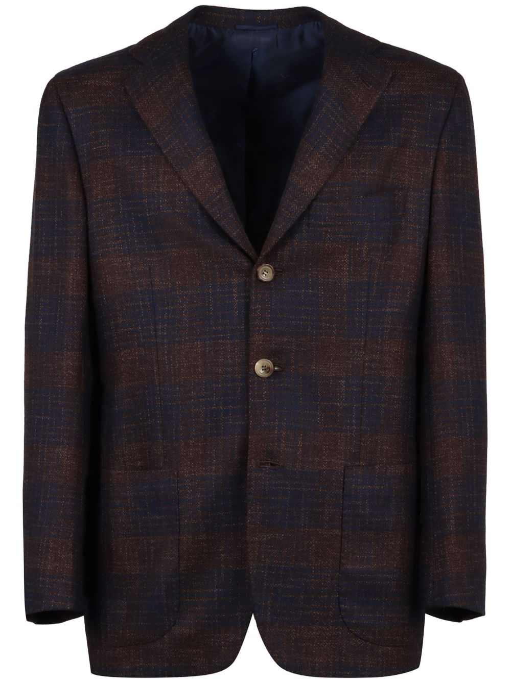 Kiton 格纹西装夹克 - 蓝色
