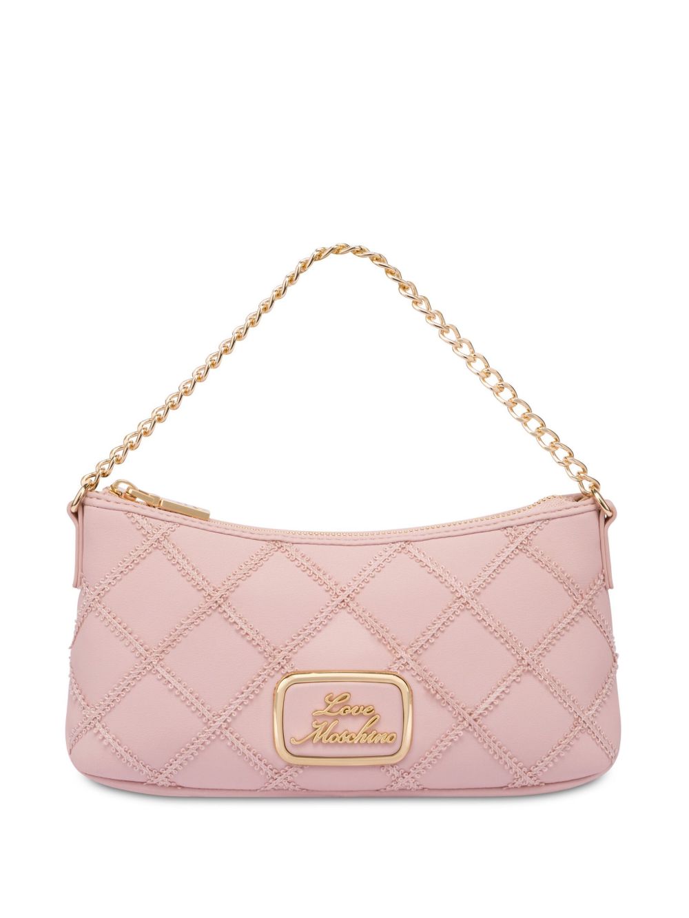 Love Moschino logo标牌单肩包 - 粉色