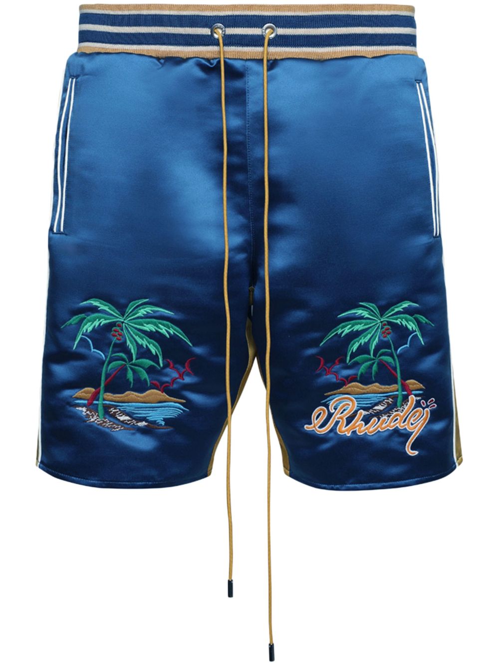 RHUDE Palm Eagles 缎面短裤 - 蓝色