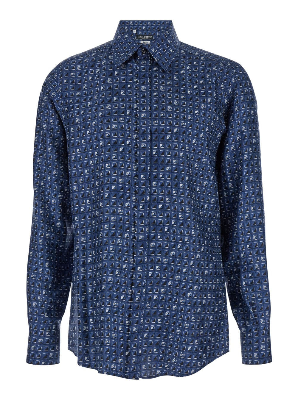 Dolce & Gabbana Blue Shirt With All-over Print In Silk Man