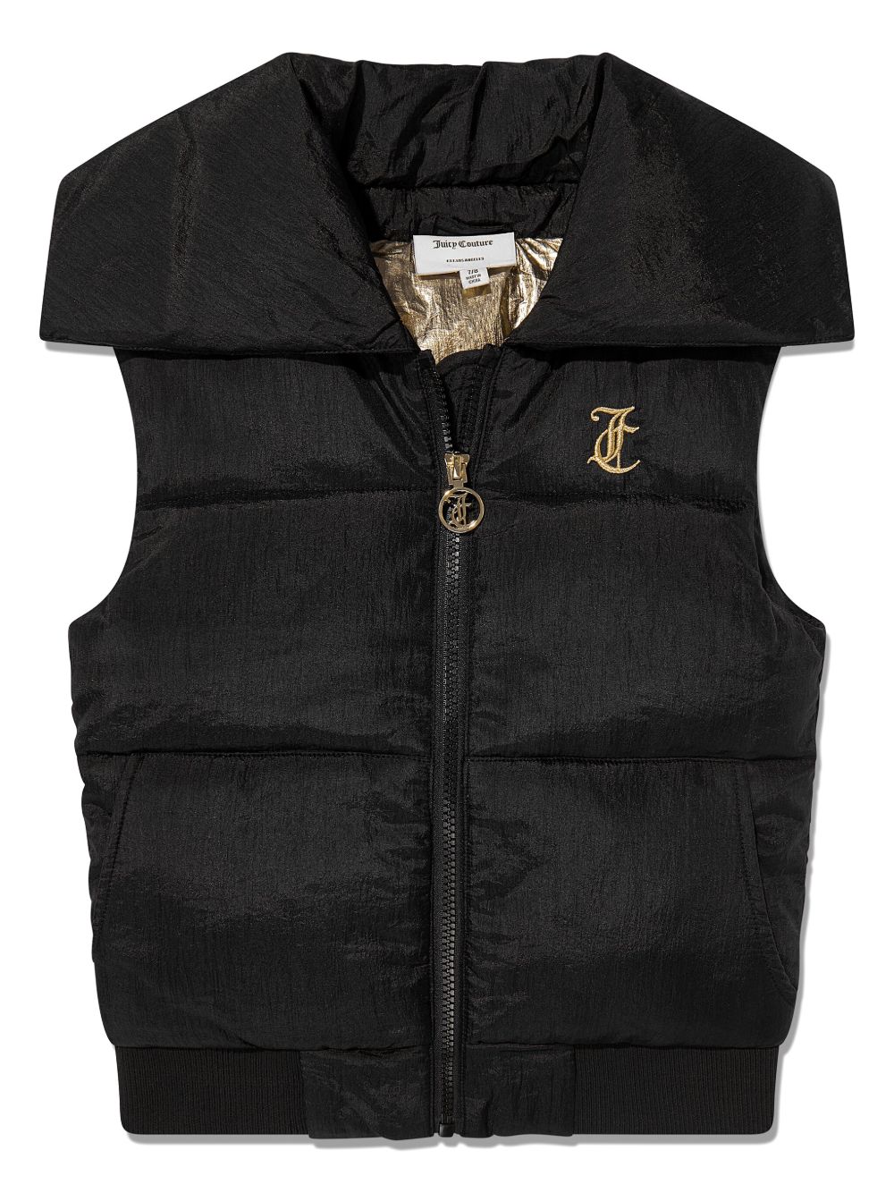 Juicy Couture Kids logo刺绣蓬松马甲 - 黑色