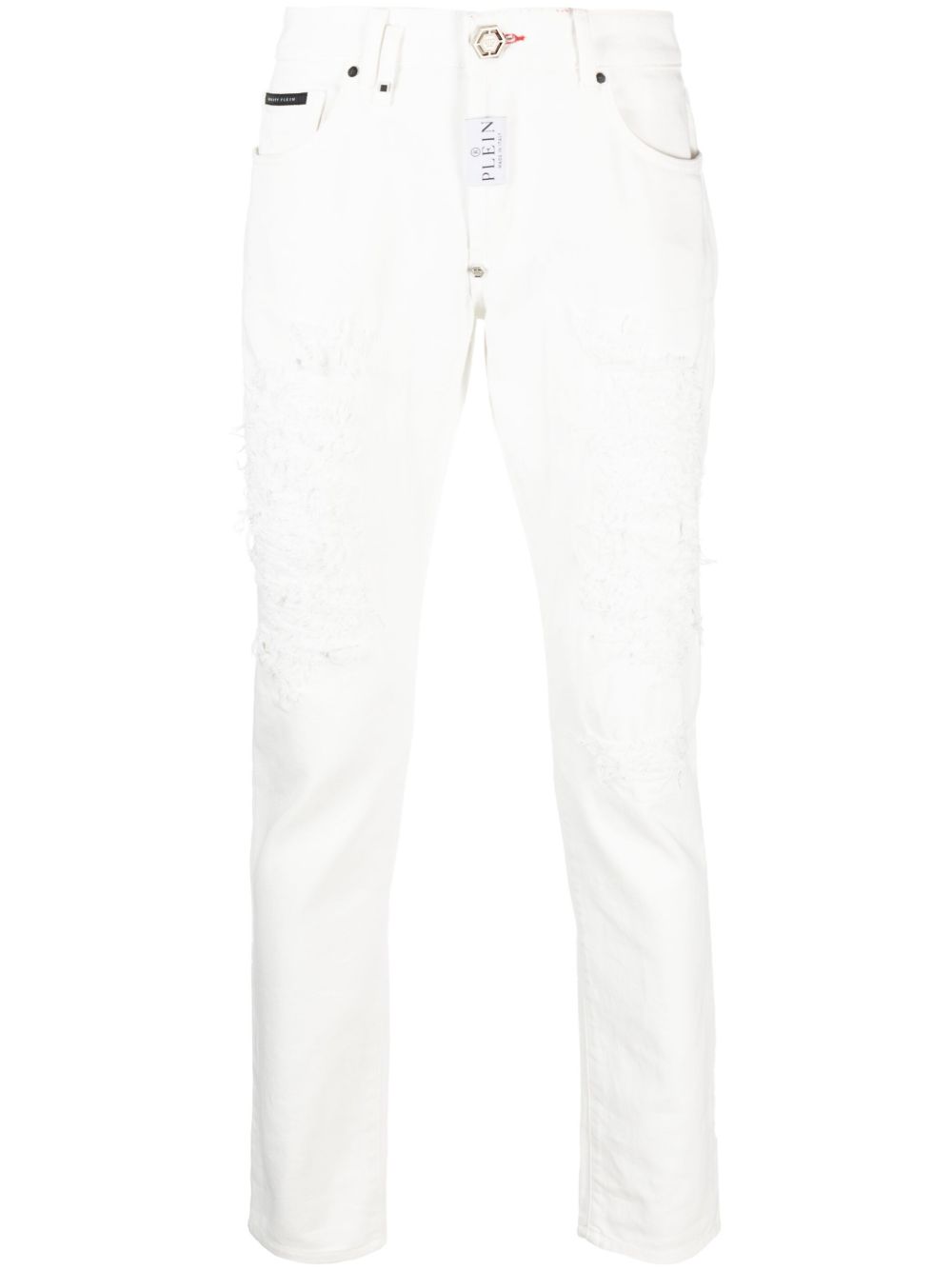 Philipp Plein 仿旧直筒牛仔裤 - 白色